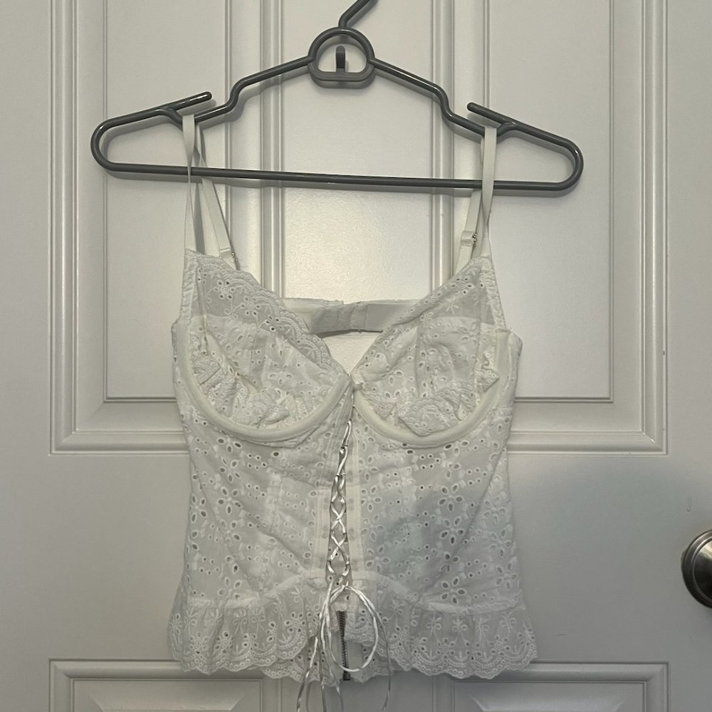 White Lace Cropped Tank Top
